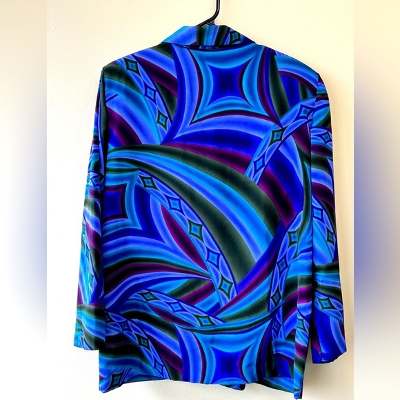 Vintage 80s 90s Polyester Boxy Dressy Festival Abstract Disco Blazer Jacket - Picture 7 of 15